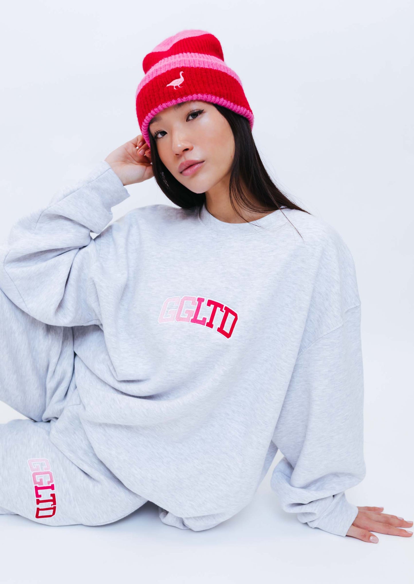 Unisex Striped Goose Beanie - Pink/Red