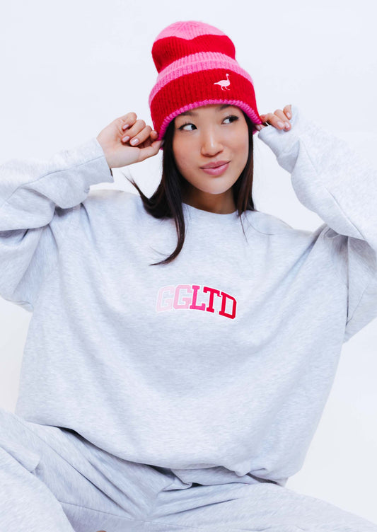 Unisex Striped Goose Beanie - Pink/Red