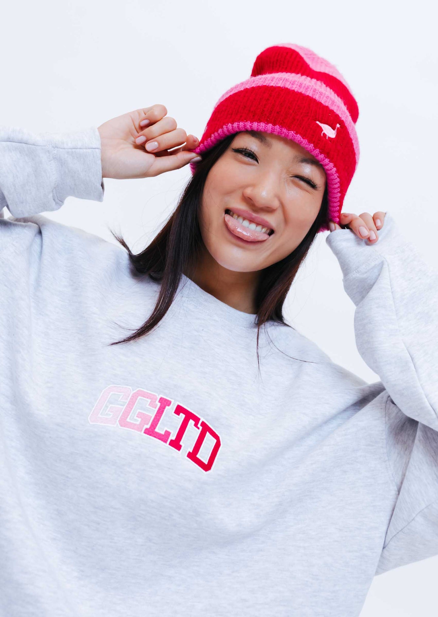 Unisex Striped Goose Beanie - Pink/Red