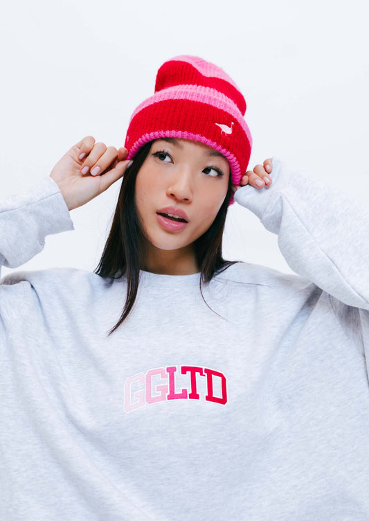 Unisex Striped Goose Beanie - Pink/Red