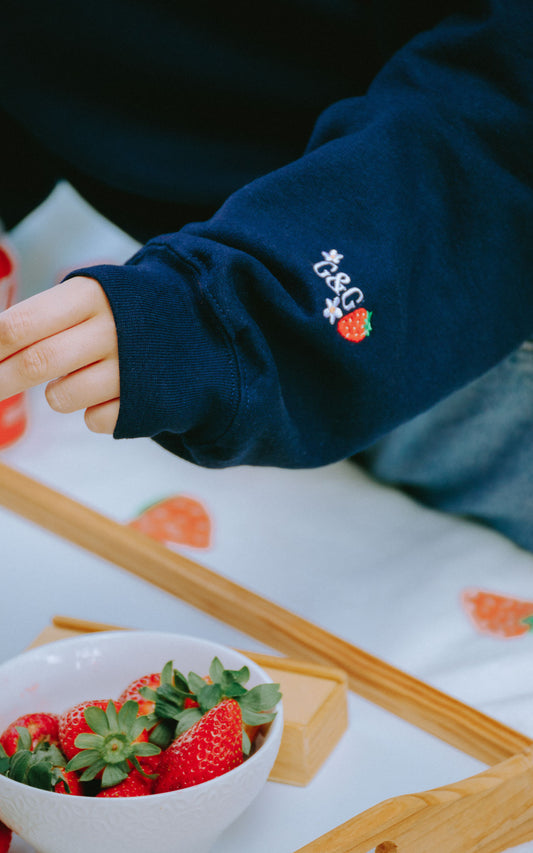 Unisex Wild Strawberry Embroidered Sweat - Navy