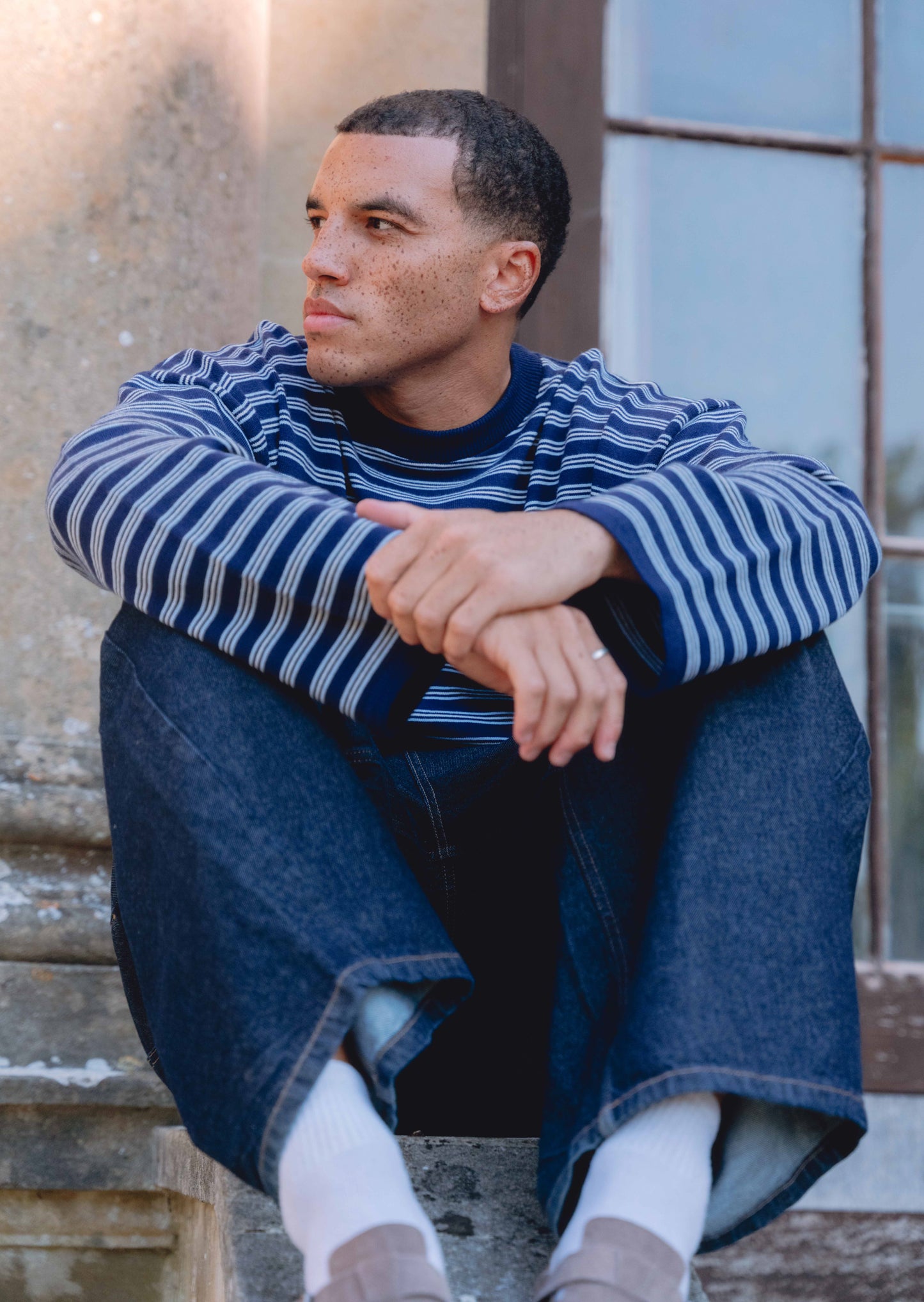 Knitted Striped Sweat - Navy