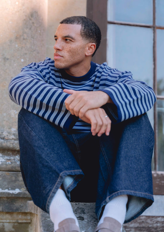 Knitted Striped Sweat - Navy