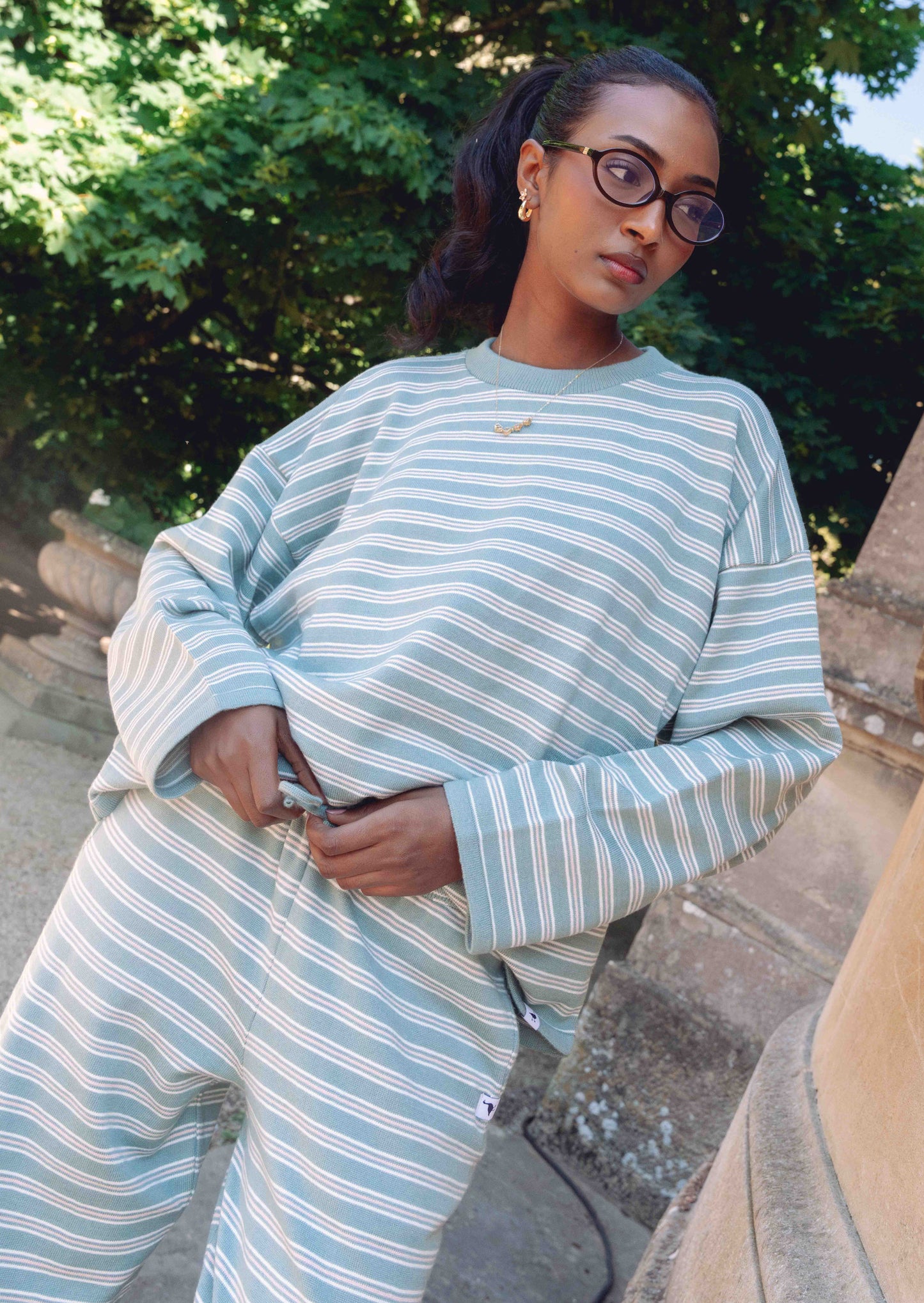 Knitted Striped Sweat - Sage