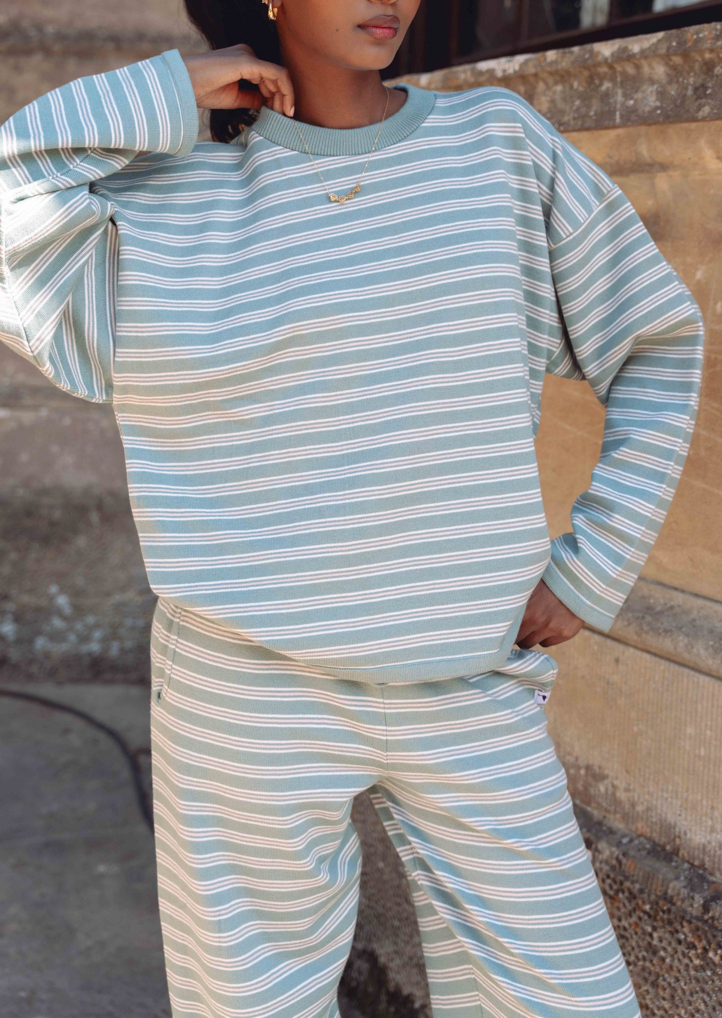 Knitted Striped Sweat - Sage