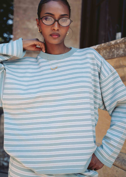 Knitted Striped Sweat - Sage