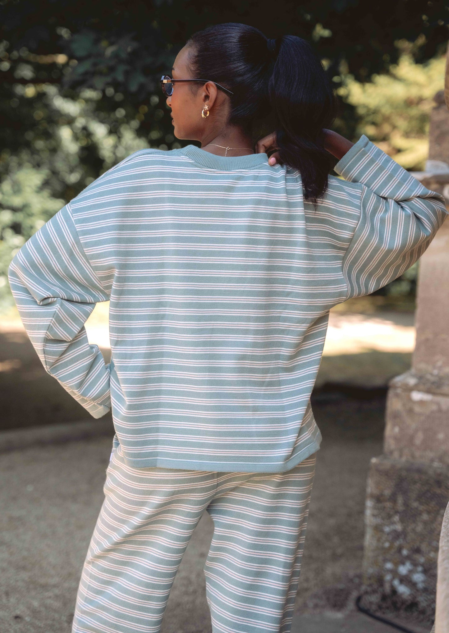 Knitted Striped Sweat - Sage