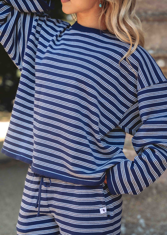 Knitted Striped Sweat - Navy