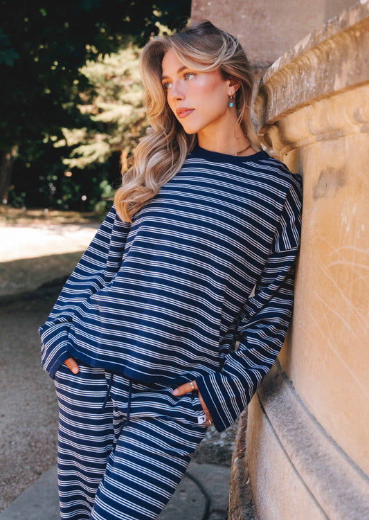 Knitted Striped Sweat - Navy