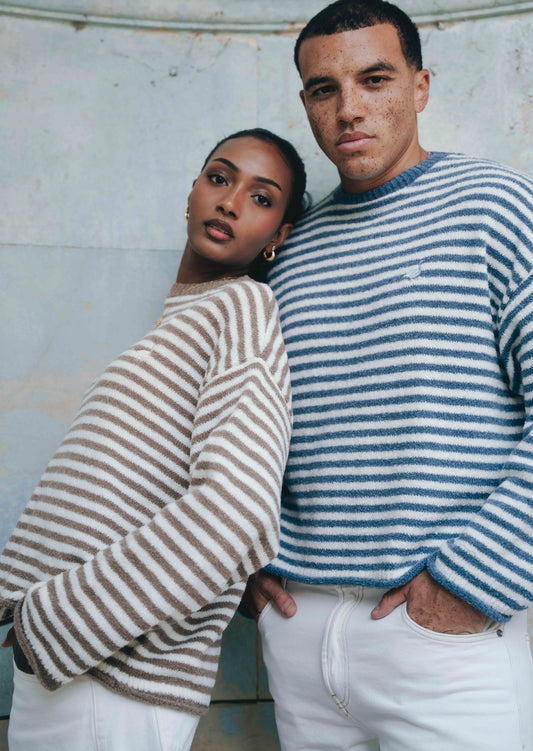 Goose Knitted Stripe Jumper – Denim Blue
