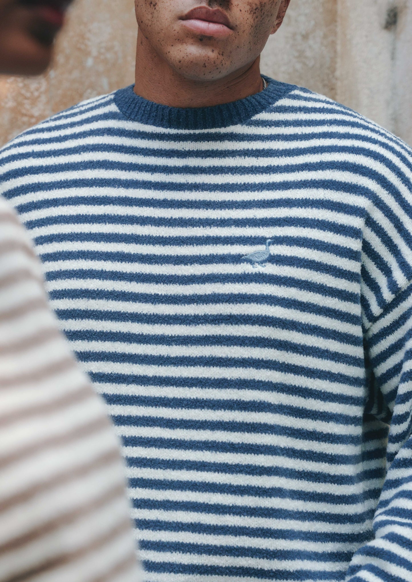 Goose Knitted Stripe Jumper – Denim Blue