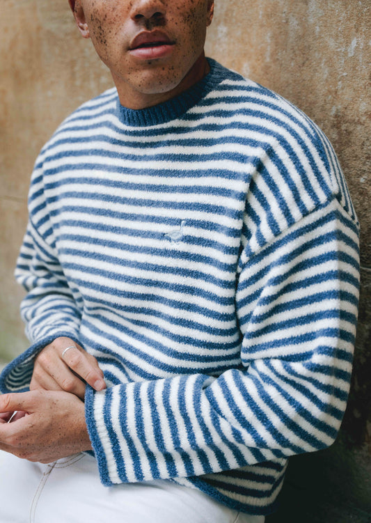 Goose Knitted Stripe Jumper – Denim Blue