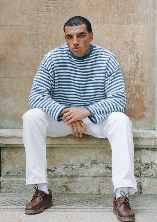 Goose Knitted Stripe Jumper – Denim Blue
