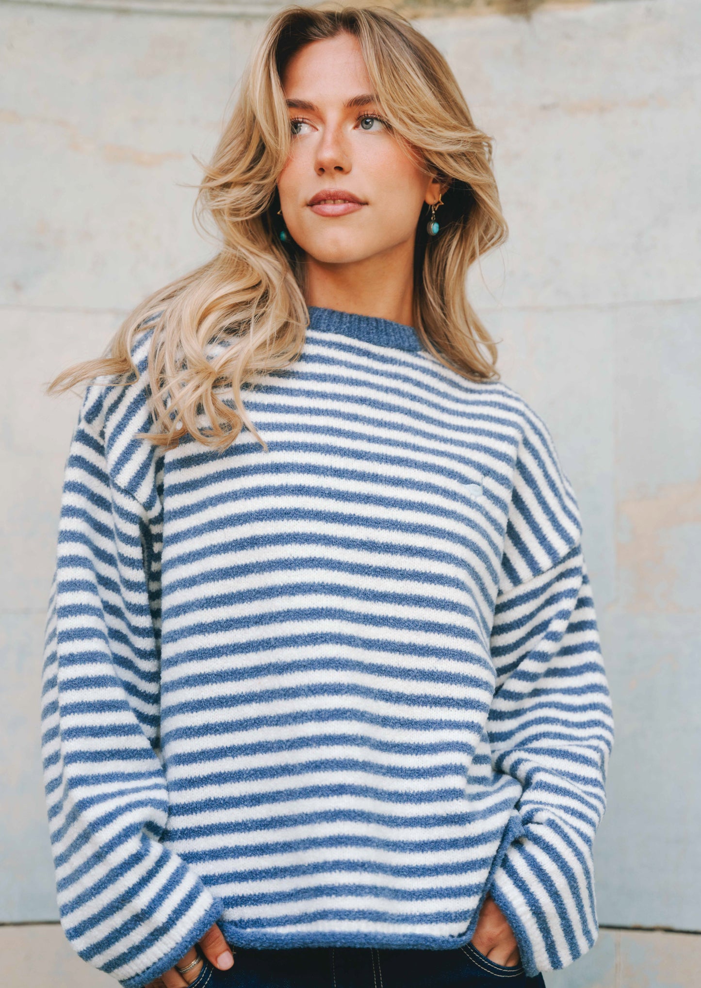 Goose Knitted Stripe Jumper – Denim Blue