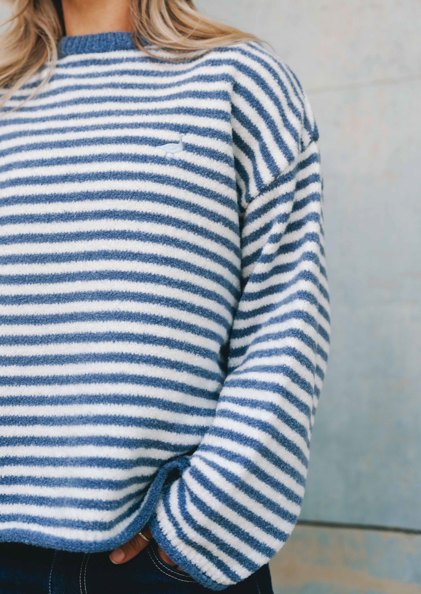 Goose Knitted Stripe Jumper – Denim Blue