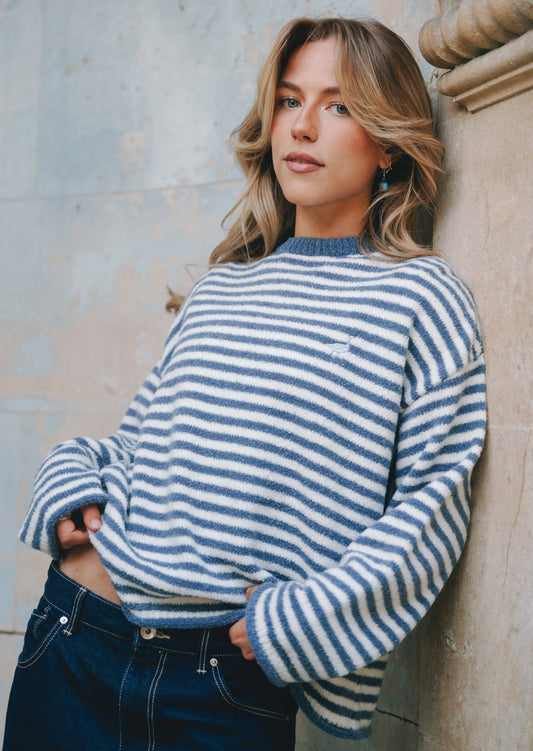 Goose Knitted Stripe Jumper – Denim Blue
