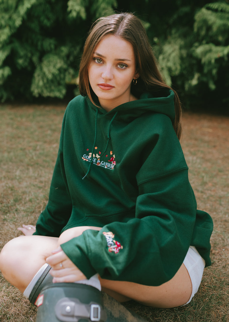 Unisex Woodland Embroidered Hoodie - Forest Green
