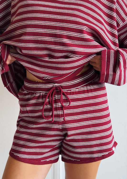 Knitted Striped Shorts - Burgundy