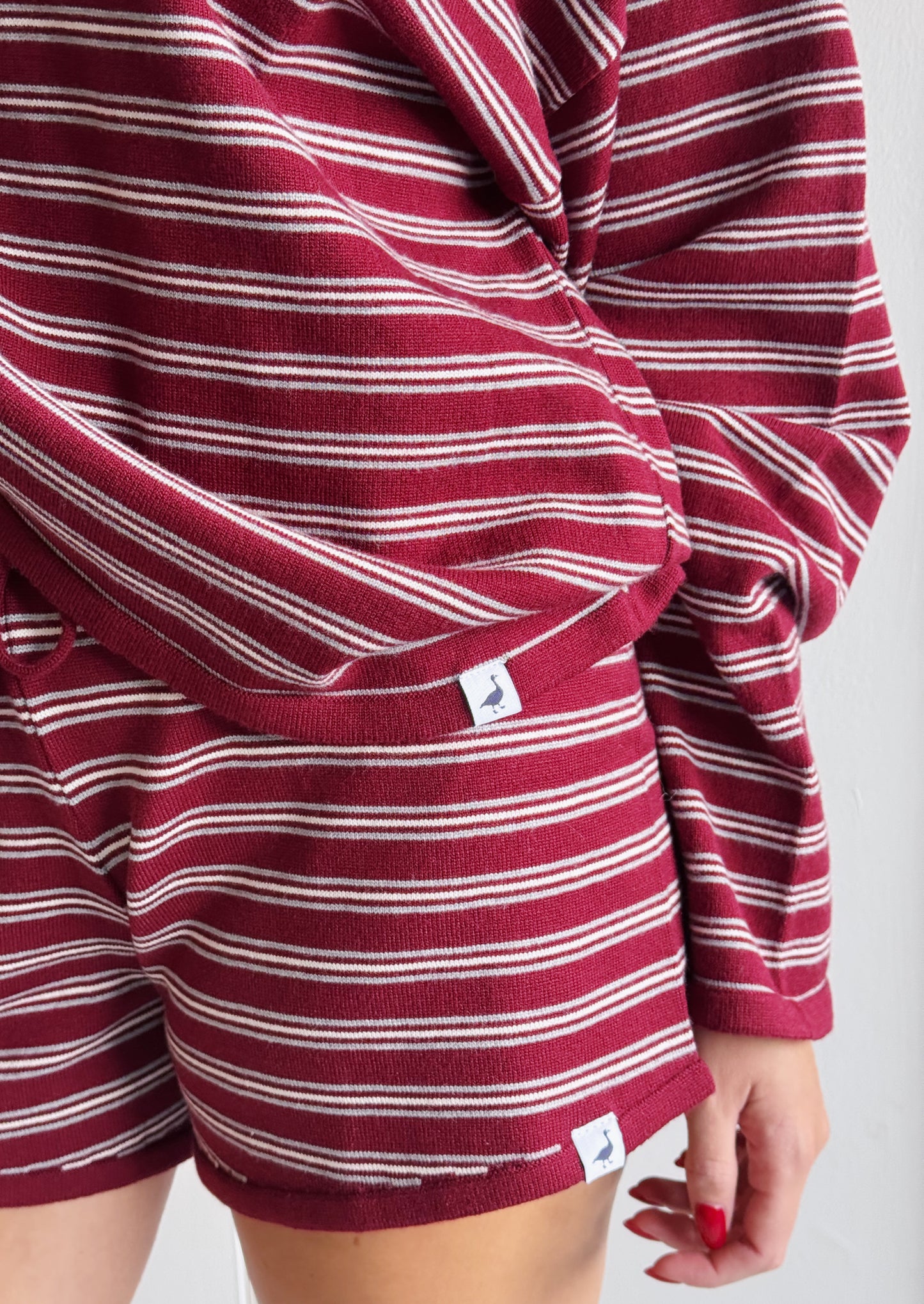 Knitted Striped Shorts - Burgundy