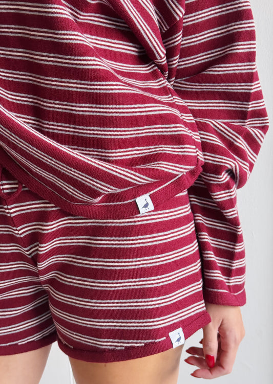 Knitted Striped Shorts - Burgundy
