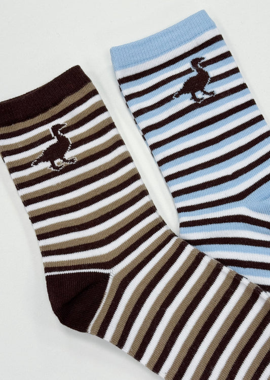 Goose Sock Set - Striped Navy/Brown