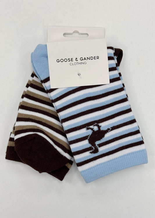 Goose Sock Set - Striped Navy/Brown