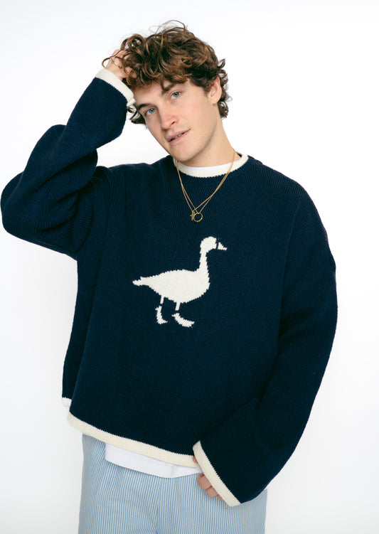 Knitted Goose Jumper - Navy
