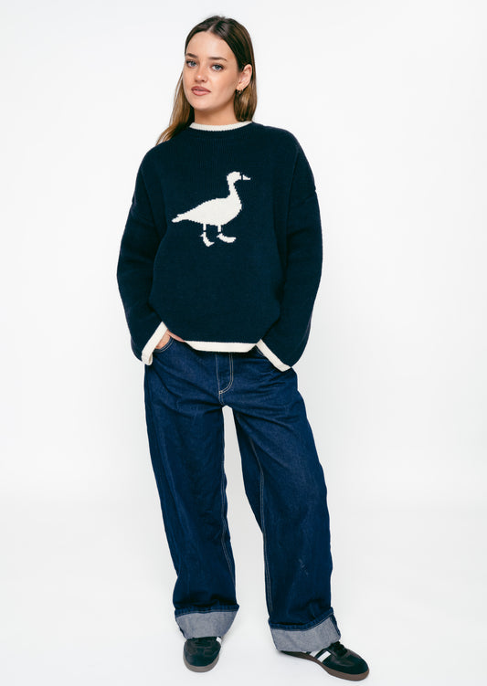 Knitted Goose Jumper - Navy