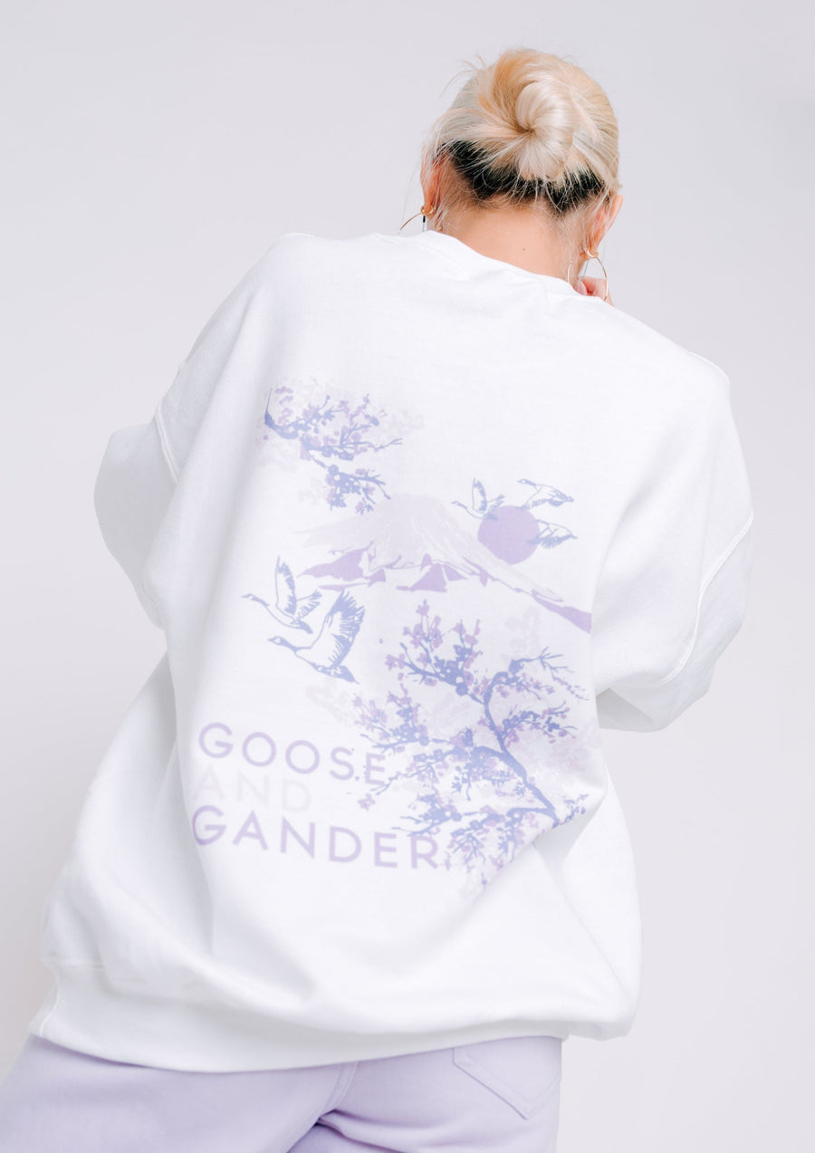 Unisex White Cherry Blossom Printed Sweatshirt